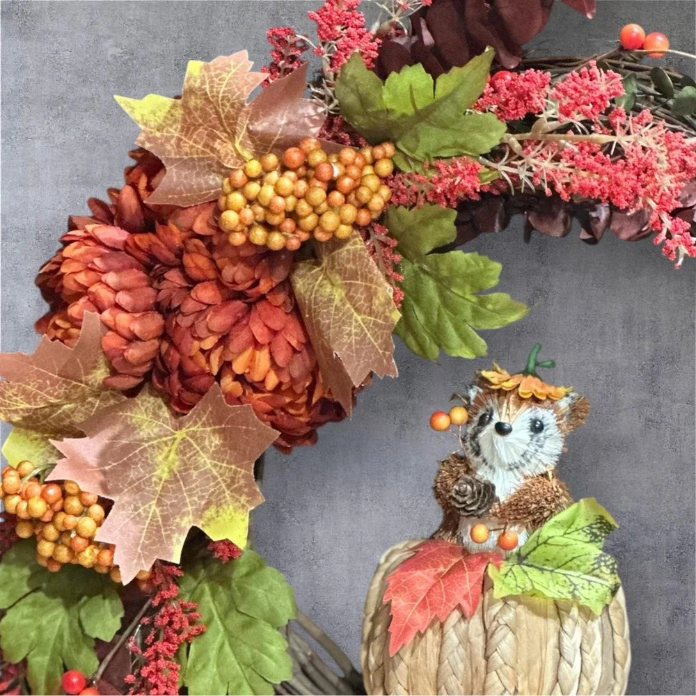 Handmade Fall Wreath: Faux Pumpkin, Pinecone & Berry Door Decor